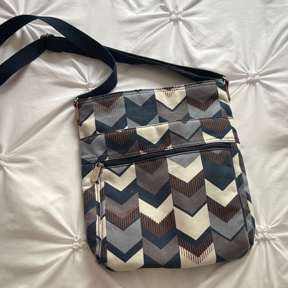 Thirty-One Chevron Crossbody Bag - Blue, Brown, Cream